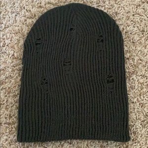 Dark green distressed knit cap
